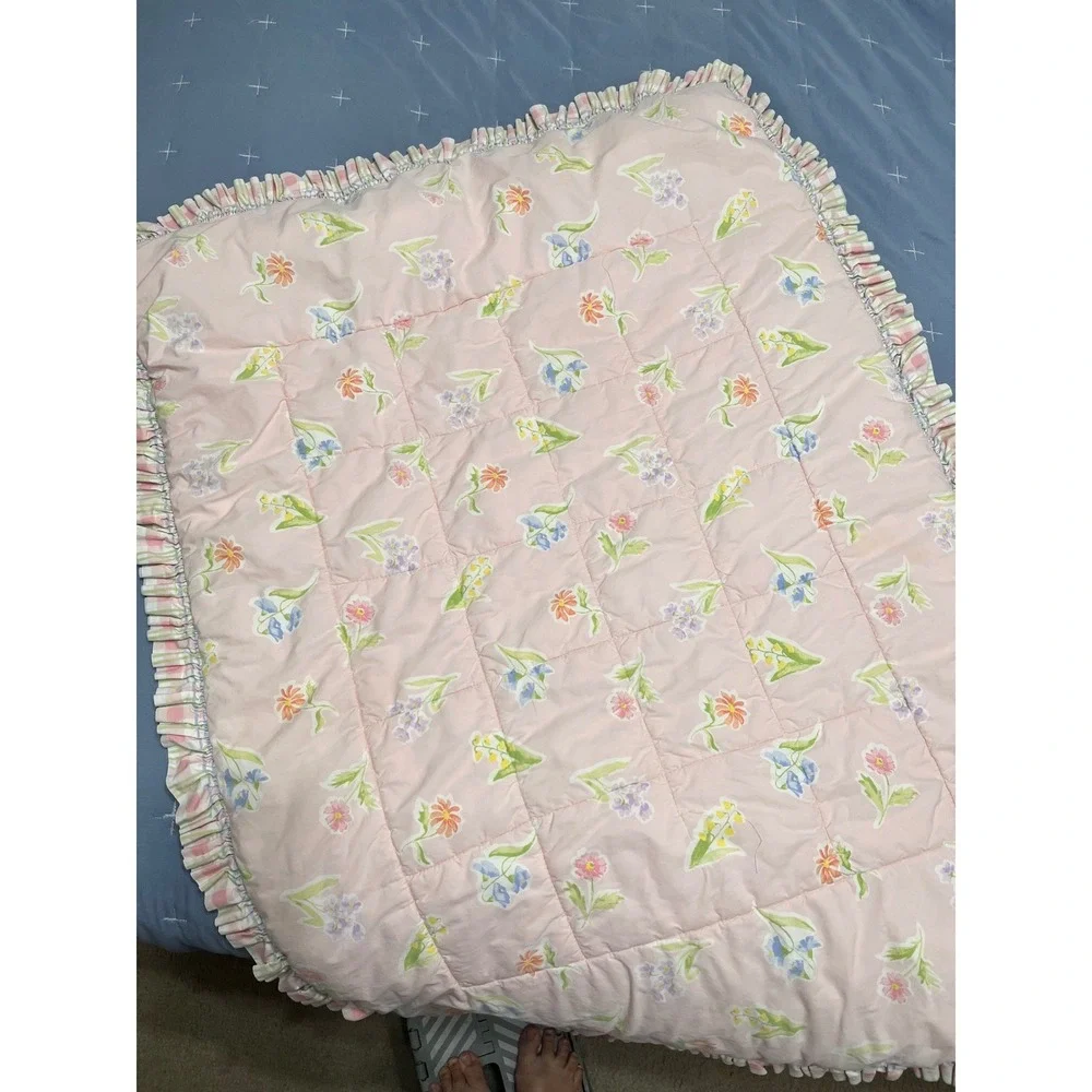 Laura Ashley‎ Mother & Child Vintage Floral Reversible Quilted Baby Blanket USA